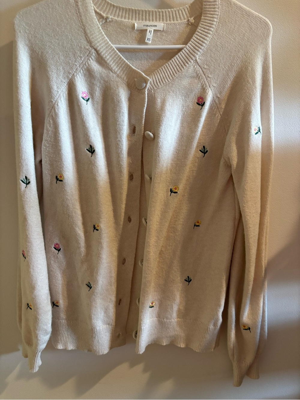 Maurices Cream Cardigan with Pink & Yellow Floral Embroidery